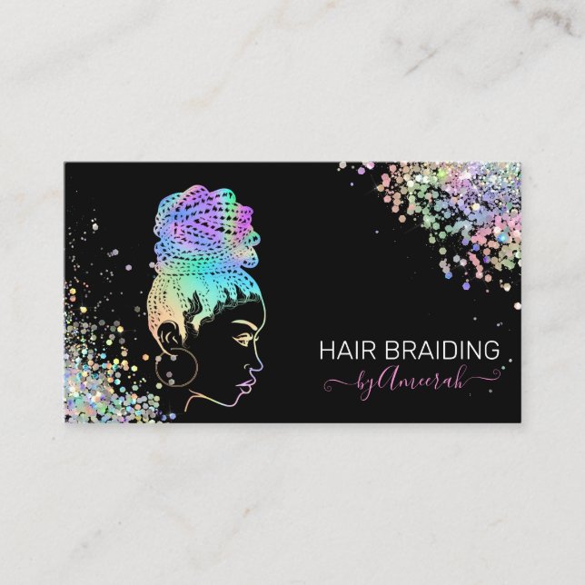 Tarjeta De Visita Hair Brailist Stylist Braid Salon Holographic  (Anverso)