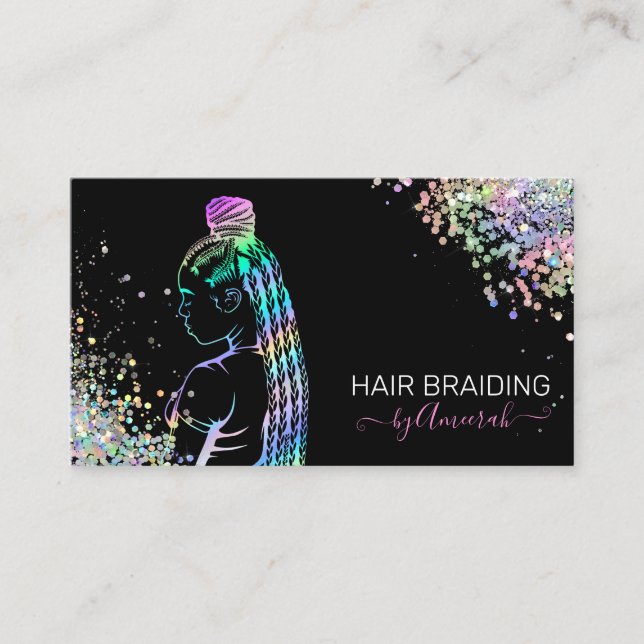 Tarjeta De Visita Hair Brailist Stylist Braid Salon Holographic Bus (Anverso)