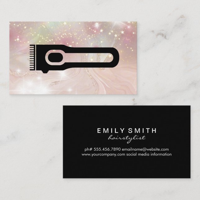 Tarjeta De Visita Hair Clipper | Barber | Star Dust Glow Bokeh (Anverso / Reverso)