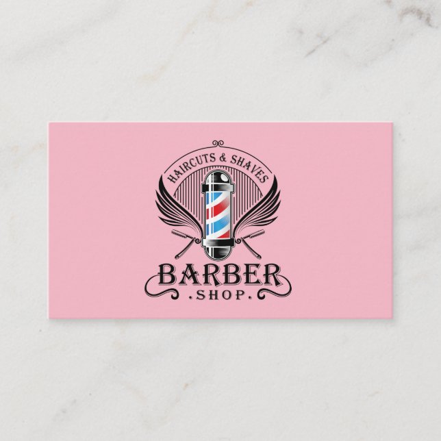 Tarjeta De Visita Hair Clipper | Polo de barbería | Rosa (Anverso)