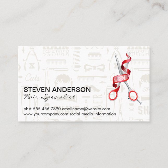 Tarjeta De Visita Hair Clippers Scissor | Patrón Barber | METALIZADO (Anverso)