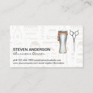 Tarjeta De Visita Hair Clippers Scissor   Patrón de barras   Metaliz