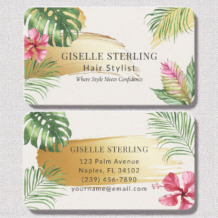 Tarjeta De Visita Hair Estilista Tropical Gold Brushcolor de agua