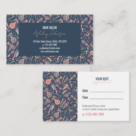 Tarjeta De Visita Hair Folk Navy & Blush — Appointment Reminder