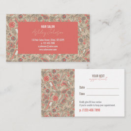 Tarjeta De Visita Hair Folk Taupe & Coral — Appointment Reminder