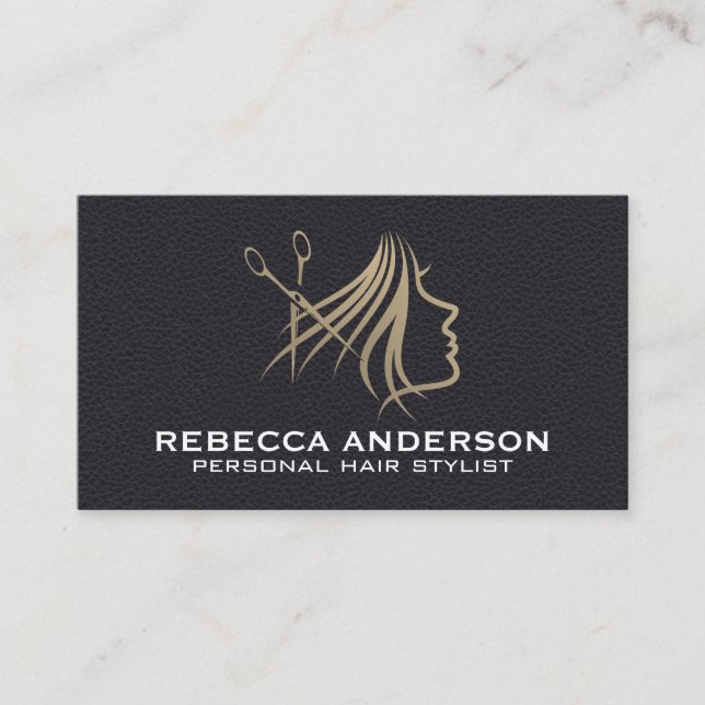 Tarjeta De Visita Hair Logo | Beauty Salon | Leather (Anverso)