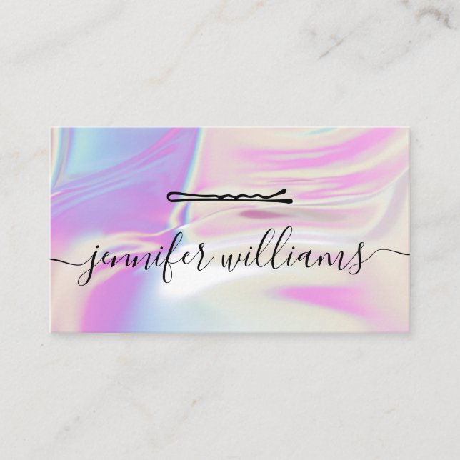 Tarjeta De Visita Hair Pin Elegante Holográfico Moderno Hair Stylist (Anverso)