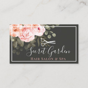 Tarjeta De Visita Hair Salon Elegante Rosa Floral Elegante