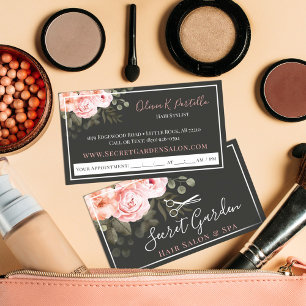 Tarjeta De Visita Hair Salon Elegante Rosa Floral Elegante