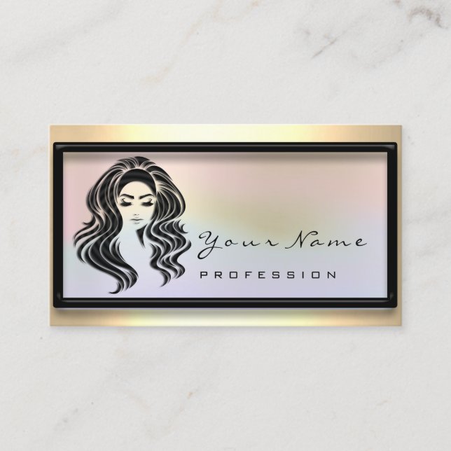 Tarjeta De Visita Hair Salon Eyelash Extension Makeup Holographic (Anverso)