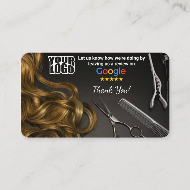 Tarjeta De Visita Hair salon Google Review Template con QR (Anverso)