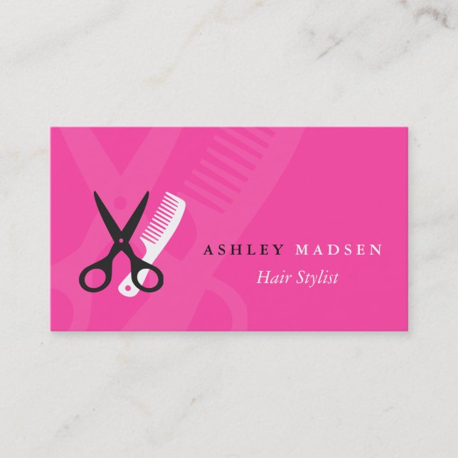 Tarjeta De Visita Hair Salon Hairstylist - Cute Girly Pink (Anverso)