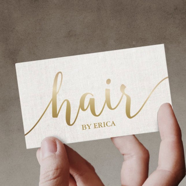 Tarjeta De Visita Hair Salon Hairstylist Elegant Gold Script (Subido por el creador)
