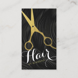 Tarjeta De Visita Hair Salon Hairstylist modernas tijeras de oro neg