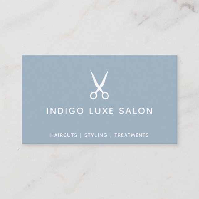 Tarjeta De Visita Hair Salon Hairstylist modernas tijeras Dusty Blue (Anverso)