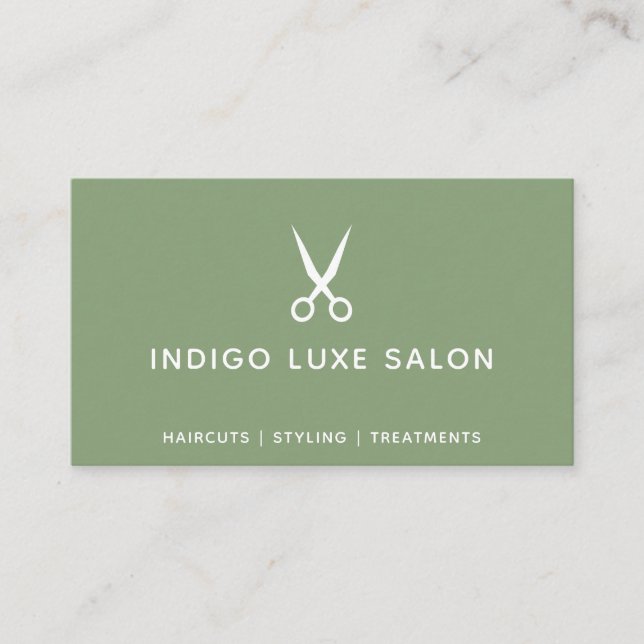 Tarjeta De Visita Hair Salon Hairstylist modernas tijeras Sage Green (Anverso)
