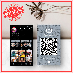 Tarjeta De Visita Hair Salon Instagram Dusty Blue   QR de los medios