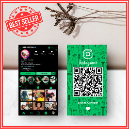 Tarjeta De Visita Hair Salon Instagram Green | Código QR de medios s