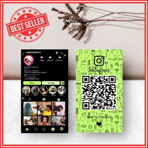 Tarjeta De Visita Hair Salon Instagram Lime Green   QR de los medios