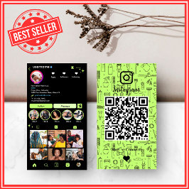 Tarjeta De Visita Hair Salon Instagram Lime Green | QR de los medios