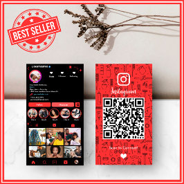 Tarjeta De Visita Hair Salon Instagram Red | Código QR de medios soc
