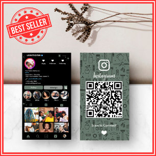 Tarjeta De Visita Hair Salon Instagram Sage Green   QR de los medios