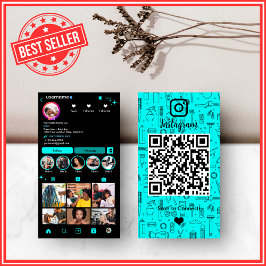 Tarjeta De Visita Hair Salon Instagram Turquoise | QR de los medios