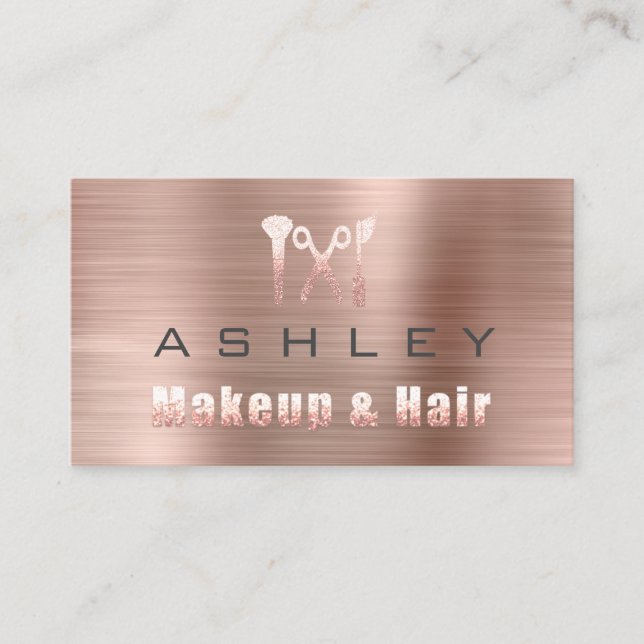 Tarjeta De Visita Hair Salon Makeup Artista Nombramiento Rosa Gris (Anverso)