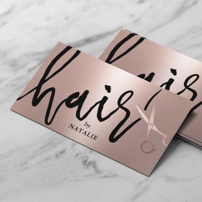 Tarjeta De Visita Hair Salon Rosa moderno guión manuscrito dorado (Subido por el creador)