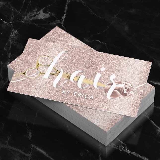 Tarjeta De Visita Hair Salon Scissor & Flower Rubor Rosa Gold (Subido por el creador)