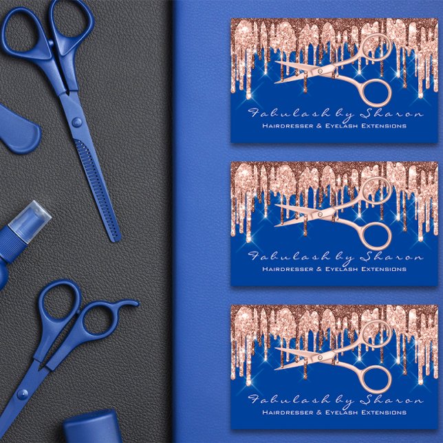 Tarjeta De Visita Hair Salon Stylist Hairdresser Scissors Rosa Blue (Hair Salon Stylist Hairdresser Scissors Rose Blue Business Card)