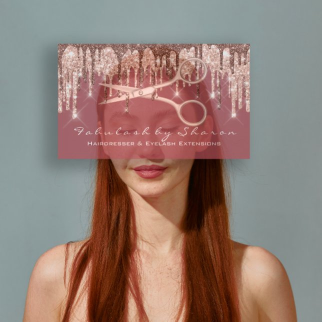 Tarjeta De Visita Hair Salon Stylist Hairdresser Scissors Rosa Drin (Hair Salon Stylist Hairdresser Scissors Rose Drip Business Card)