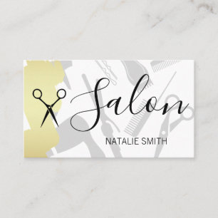Tarjeta De Visita Hair Salon Tools y Gold Brushed