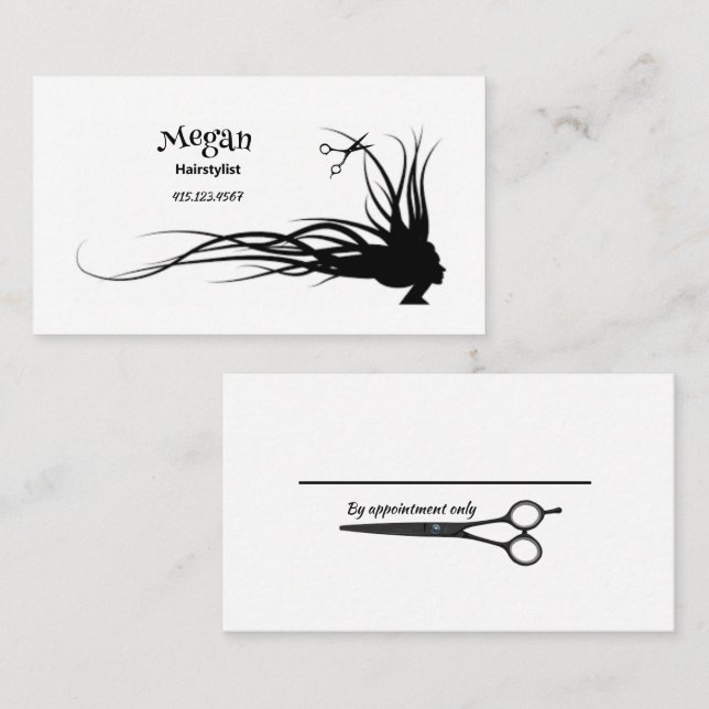 Tarjeta De Visita Hair & Scissors Silhouette Hairstylist Business Ca (Anverso / Reverso)