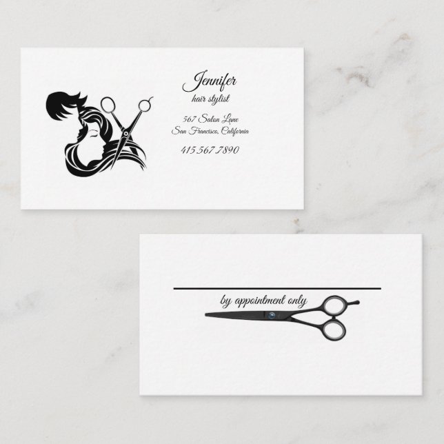 Tarjeta De Visita Hair Silhouette's & Scissors Hairstylist Business (Anverso / Reverso)