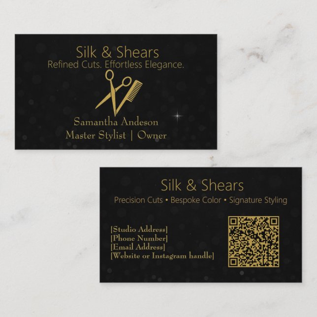 Tarjeta de visita Hair Studio de lujo con Purpurin (Anverso / Reverso)