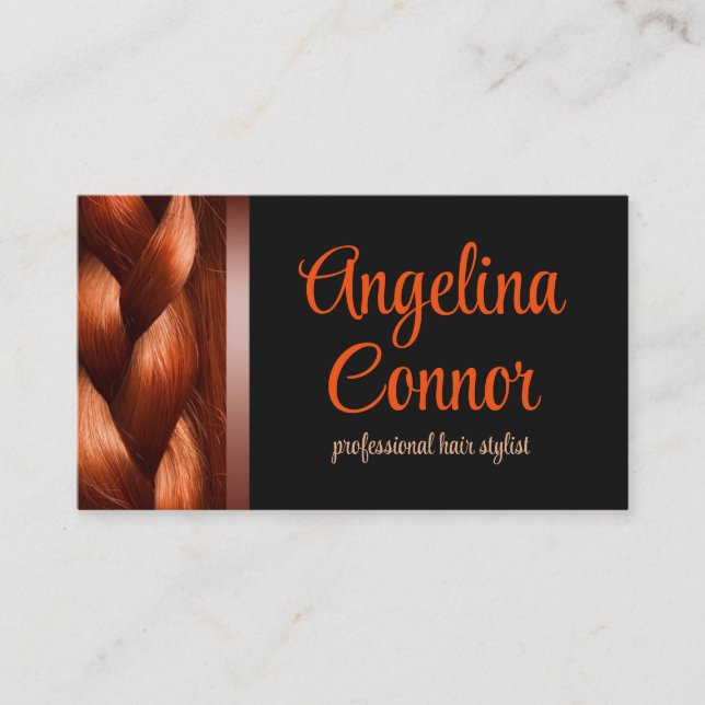 Tarjeta De Visita Hair Stylist Auburn Braid Simple Black Card (Anverso)
