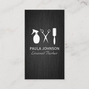 Tarjeta De Visita Hair Stylist Barber Tools Metálico oscuro