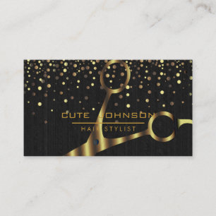 Tarjeta De Visita Hair Stylist Black Confetti Fashion Gold Faux