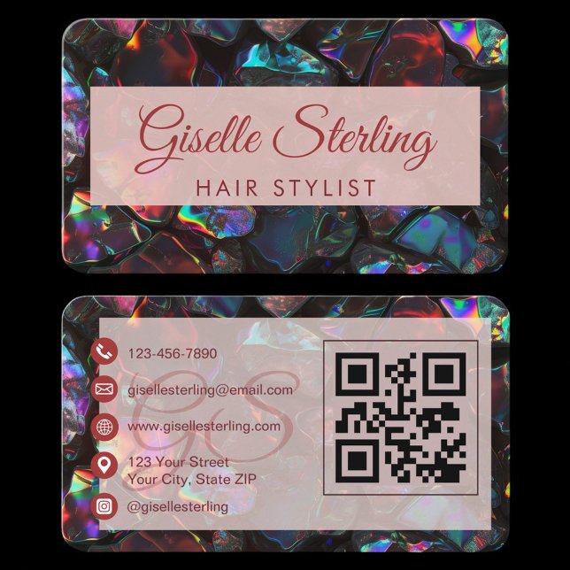 Tarjeta De Visita Hair Stylist Black Opal QR Code (Subido por el creador)