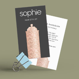 Tarjeta De Visita Hair Stylist Black Salon Rosa Gold Hair Spray