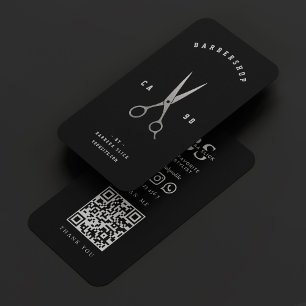 Tarjeta De Visita Hair Stylist Black Silver Scissors Barber Modern