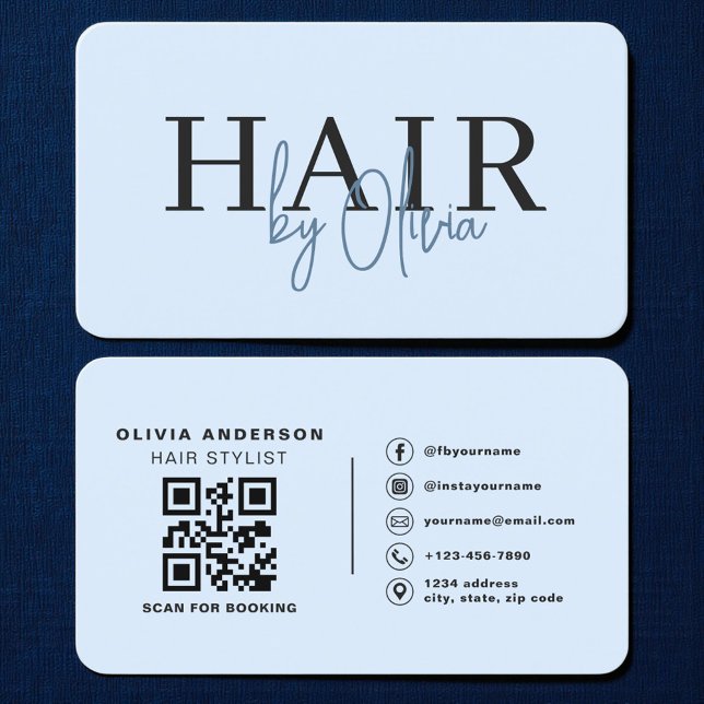 Tarjeta De Visita Hair Stylist Blue QR Code (Subido por el creador)