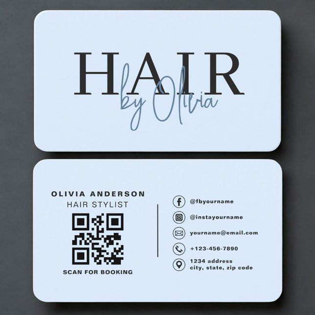 Tarjeta De Visita Hair Stylist Blue QR Code Professional (Subido por el creador)