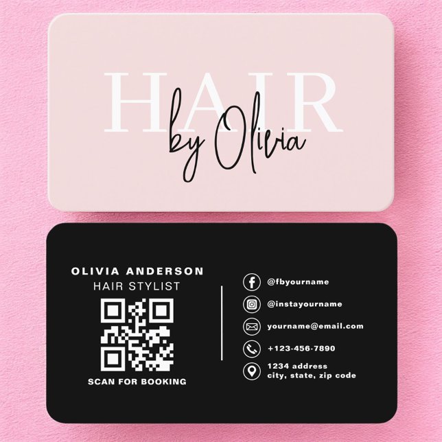 Tarjeta De Visita  Hair Stylist Blush Pink QR Code (Subido por el creador)