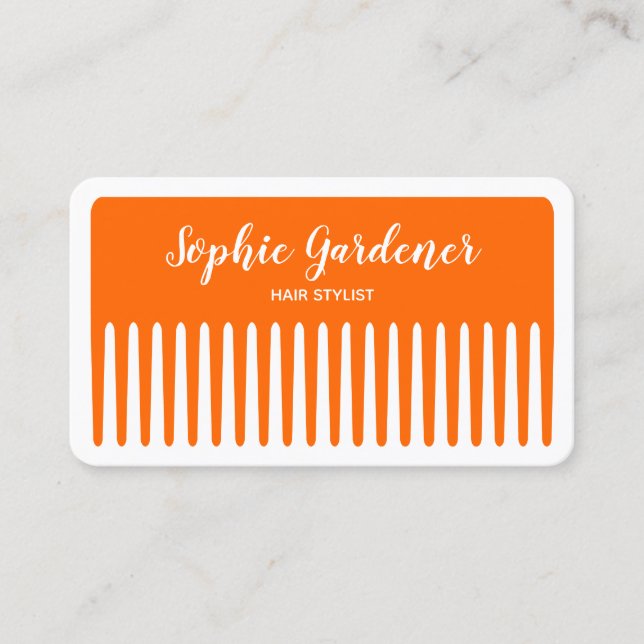 Tarjeta De Visita Hair Stylist - Comb - #FF6600 (Naranja) (Anverso)