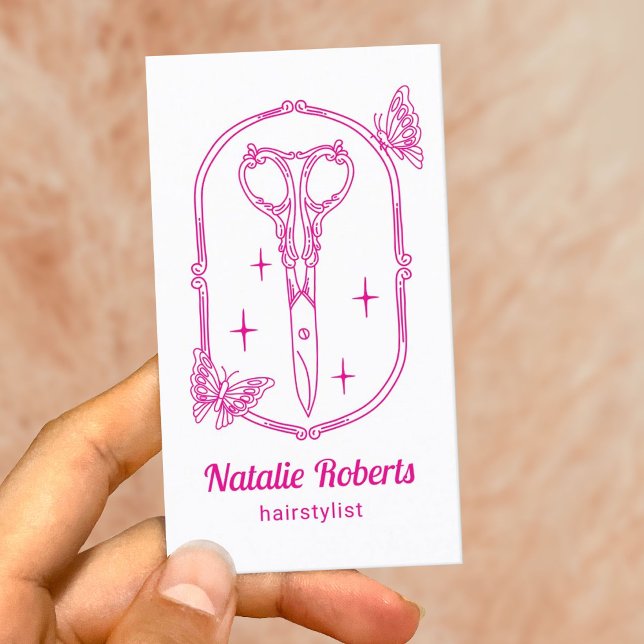 Tarjeta De Visita Hair Stylist Cute Scissor & Butterfly Beauty Salon (Subido por el creador)