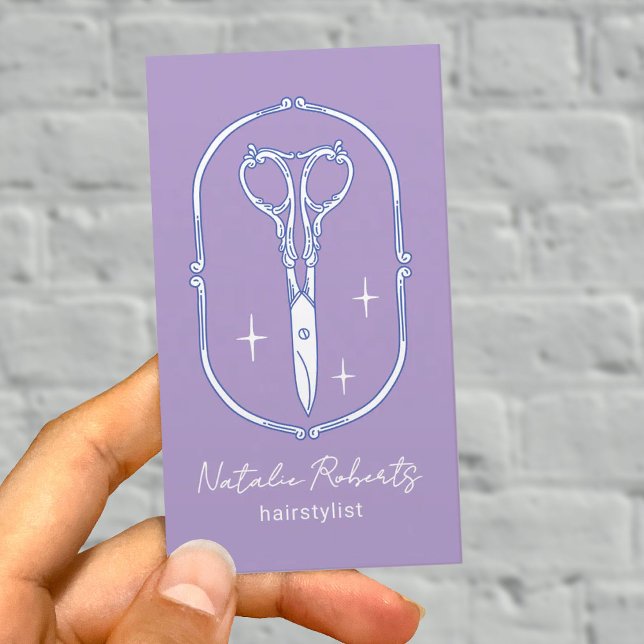 Tarjeta De Visita Hair Stylist Cute Scissor Doodle Lavender Salon (Subido por el creador)