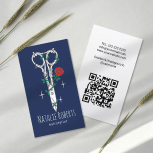 Tarjeta De Visita Hair Stylist Cute Scissor Doodle Nave Salón Azul
