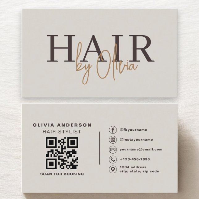 Tarjeta De Visita Hair Stylist Earthy Neutral QR Code  (Subido por el creador)